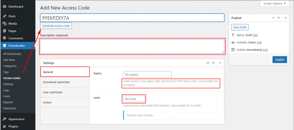 How to add and configure access code