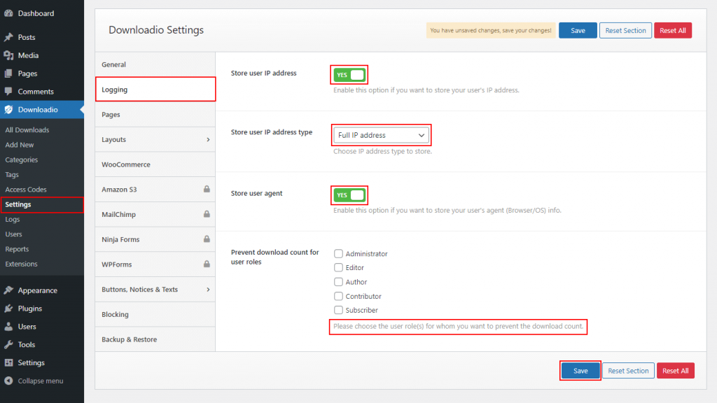 How to configure Logging Settings