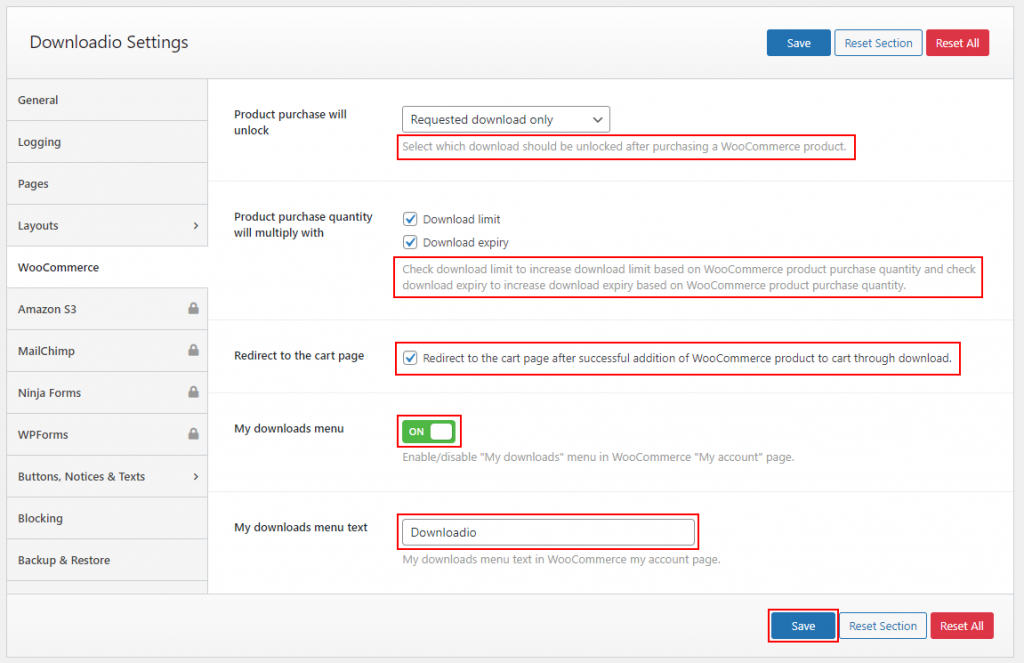 How to configure Downloadio WooCommerce Settings