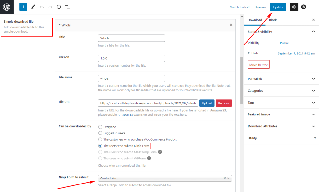 How to Setup Ninja Form with Downloadio